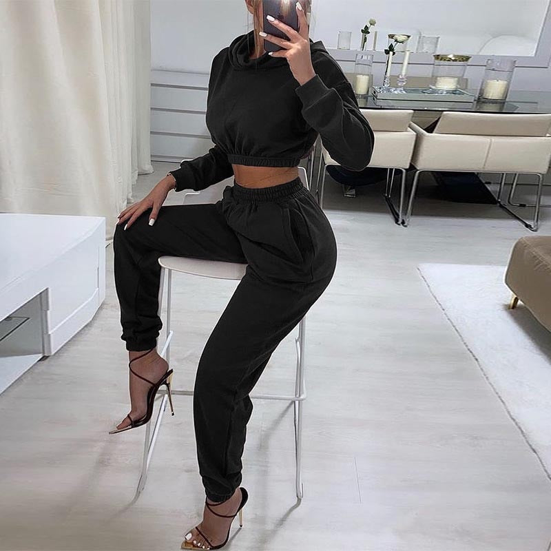 Autumn Winter Chic Women Casual Solid Tracksuit Long Sleeve Outfit Hoodies