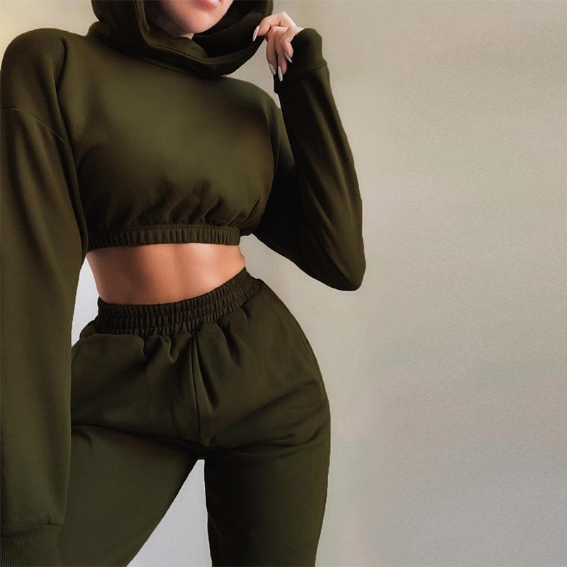 Autumn Winter Chic Women Casual Solid Tracksuit Long Sleeve Outfit Hoodies